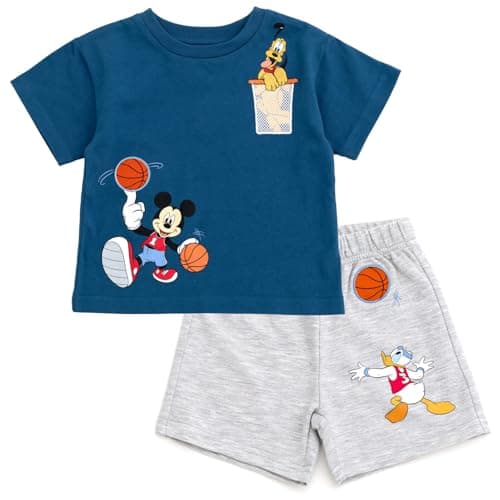 Disney Mickey Mouse Newborn Baby Boys T-Shirt and French Terry Shorts Outfit Set Navy/Gray Mickey Mouse 0-3 Months