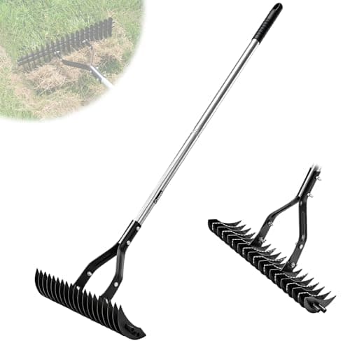 Saker Thatch Rake for Lawn Dethatching with 71" Adjustable Long Handle