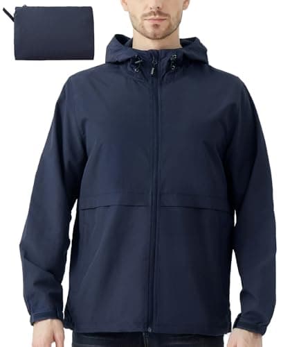 EIGIOO Men's Lightweight Jacket Windbreaker Packable Hooded Raincoat for Hiking Outdoor with Zippered Pocket Navy X-Large