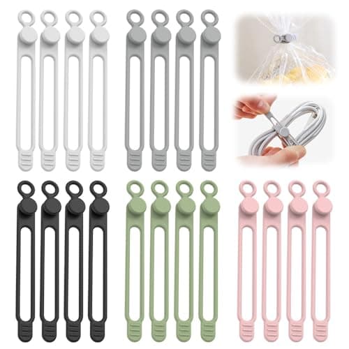 Silicone Cable Ties, 2026 Upgrade Reusable Cable Management Organizer, Elastic Data Cable Organizer Cord Wrap Straps for Fastening Charger Earphone Charger Office Desk Appliance Cords Wires (20)