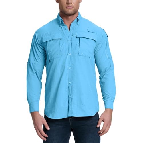 Riverruns UPF 50+ Men's Fishing Shirts Long Sleeve UV Protection Shirts Water-Repellent for Hiking, Fishing, Camping (Blue,Medium)