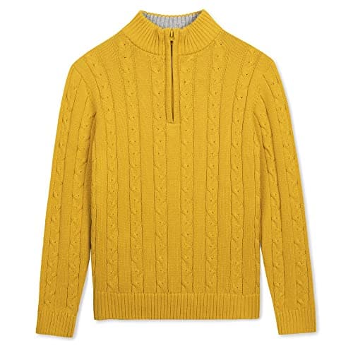 Kid Nation Boys Sweater 100% Cotton Quarter Zip Sweater Kids Cable Knit Casual Pullover (Previously Amazon Essentials) Yellow
