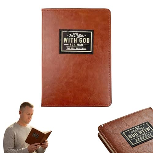 OVYLYA One Minute with God for Men Bible Study Journal Daily Devotional for Men,Reading Journals for Book Tracking,Religion Gifts-Brown Faux Leather Journal for Man Husband Boyfriend