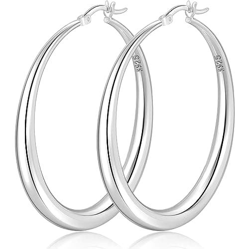 PABBEU S925 Sterling Silver Hoop Earrings Large Silver Hoop Earrings for Women Hypoallergenic Lightweight Big Thick Hoop Earrings for Women 35/40/50/60/70mm