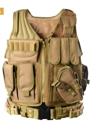 BOMTURN Tactical Vest Outdoor Ultra-Light Breathable Durable Mesh Airsoft Vest Adjustable Detachable Belt & Holster