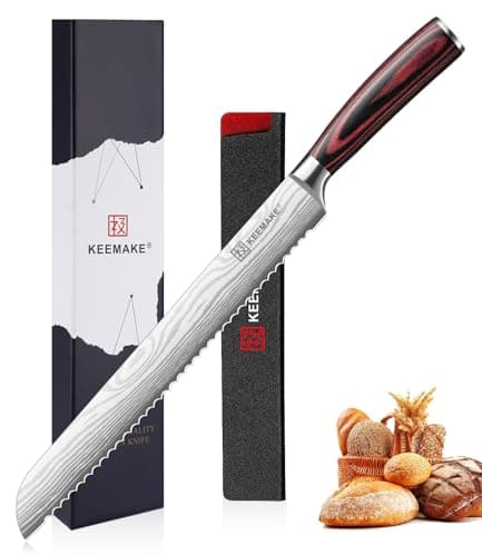 KEEMAKE 10 Inch Bread Knife for Homemade Bread - Ultra Sharp for Serrated Sourdough, Crusty Artisan Loaves, Bagels & Cake, High Carbon Stainless Steel Slicing Knife with Cover & Mom Gift Box