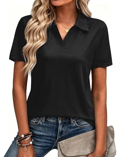Alaroo Polo Shirts for Women Golf Short Sleeve Summer Tops Black S