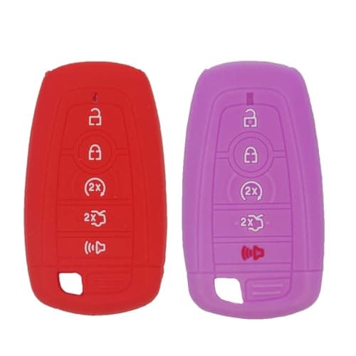 2pcs 5 Buttons Rubber Soft Silicone Car Key Fob Cover Case Shell for Ford Fusion F150 F250 F350 F450 F550 Edge Explorer Escape Explorer Mustang, Red Purple