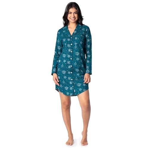 Fruit of the Loom Women's Flannel Sleep Shirt, Starry Snowflakes, Small