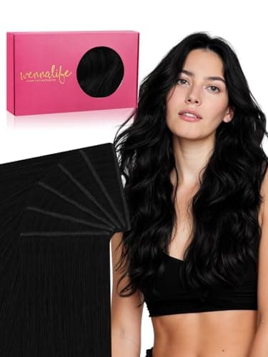 WENNALIFE Genius Seamless Tape in Hair Extensions Real Human Hair, 16 Inch 50g 20 pcs Jet Black Tape in Hair Extensions Remy Human Hair Luxury Invisible Straight Hair Hand Tied Inspired Edge Tape ins
