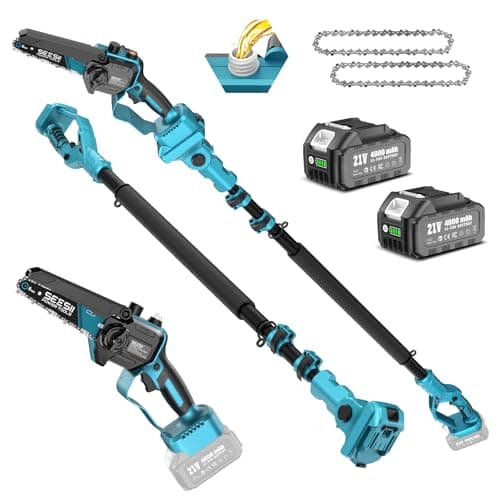 SEESII 2-in-1 Cordless Pole Saws for Tree Trimming, 6 Inch Mini Electric Chainsaw with 2 x 4000mAh Batteries, Battery Powered Chain Saw with Extension Pole, Tree Trimmer Limb Branch Cutter Pruner