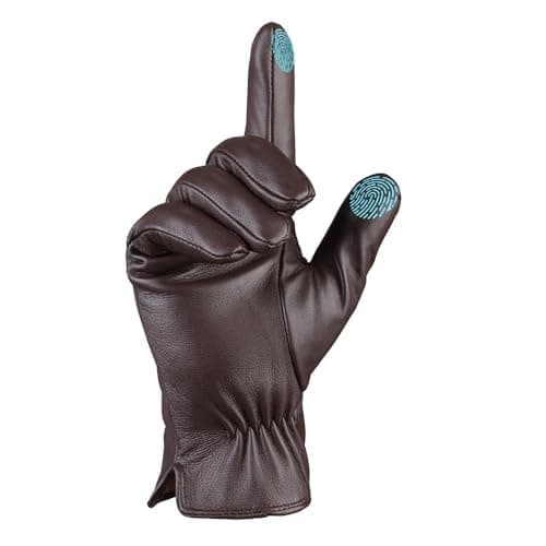 MGGMOKAY Mens Leather Gloves Lambskin Touch Screen Gloves Warm Cashmere Lined,Brown,S