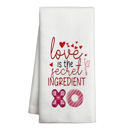 Valentines Day Kitchen Towels Gifts for Women Wedding Anniversary Housewarming Dish Towels for Kitchen Bathroom Home Decor Tea Towel Reusable Flour Sack Towel Love is the Secret Ingredient - DH743
