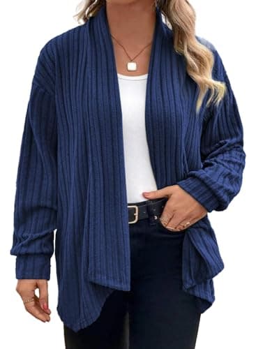 Eytino Women Plus Size Cardigan Sweater Navy Blue 3X