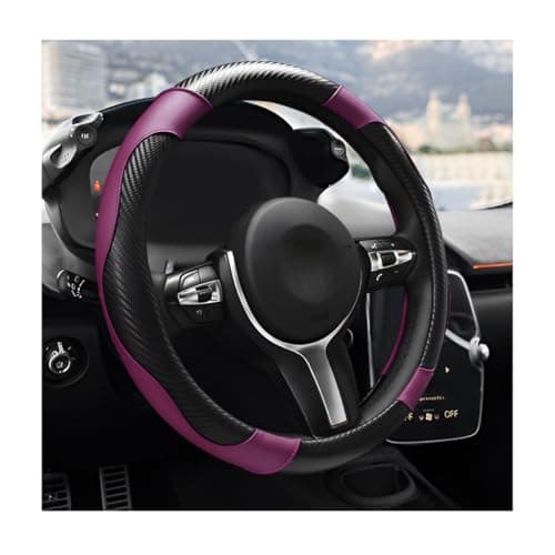 YTFRL Car Steering Wheel Cover, 15 Inch Anti-Slip Stretch Leather Steering Wheel Protector, Comfortable Breathable Sporty Steering Wheel Cover for Women Men, Car Accessories (Black & Purple)