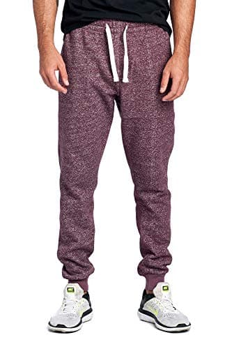 PROGO USA Men's Joggers Sweatpants Basic Fleece Marled Jogger Pant Elastic Waist (3X-Large, Marled Burgundy)