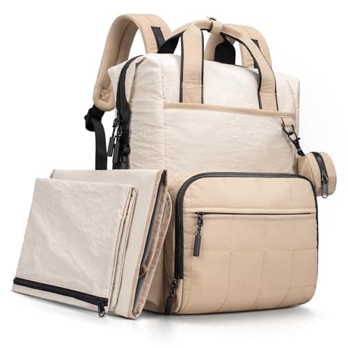 VONAL Diaper Bag Backpack, Lightweight Baby Diaper Bags, Travel Large Diaper Bag with Changing Station, Khiki Diaper Backpack for Boys Girls Newborn with Insulated Pockets, Stroller Straps