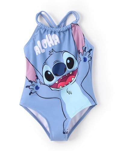 Disney Stitch Girls Swimsuits Lilo & Stitch UPF 50+ One Piece Bathing Suits Sport Summer Beach Swimwear Blue Quick Dry for Kids Size 10-11Y