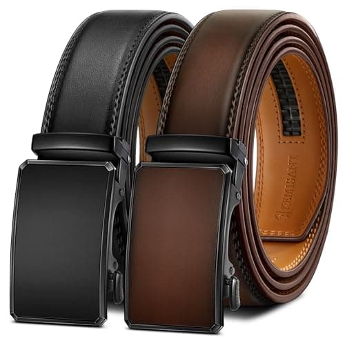 KEMISANT Men's Ratchet Leather Belt 2Pack-Trimmable 1 3/8“-Gift Boxed