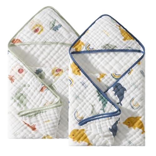 usbettas Baby Hooded Towel 2 Pack, Ultra Absorbent & Soft Muslin Baby Towel - 32 x 32 Inches, Baby Bath Towel for Newborns, Infants & Toddlers, Ideal for Bath Time, Pool & Beach
