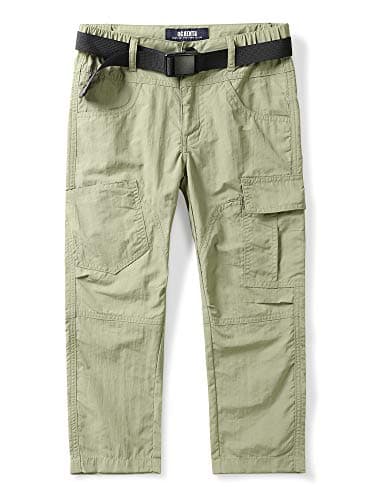 OCHENTA Boy's Pull on Casual Cargo Pants, Quick Dry Outdoor Hiking Fishing Scout for Kids Youth Khaki 150-8-9 Years