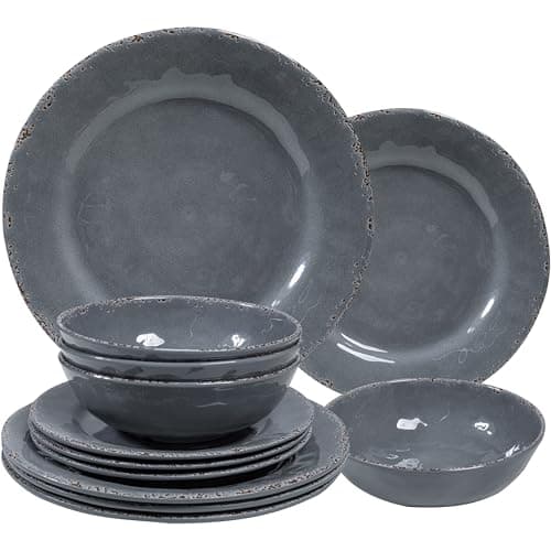ZAROCRUS 12 Pcs Vintage Melamine Dinnerware Set, Durable Plate and Bowl set