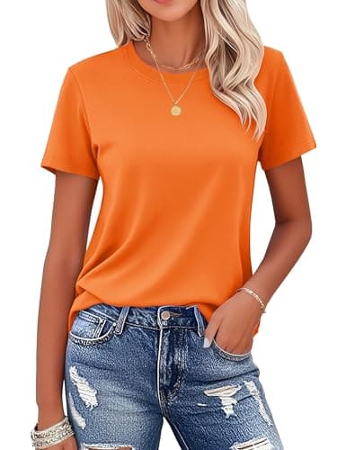 MAGCOMSEN Women's Short-Sleeve T-Shirt Crew-Neck Moisture-Wicking Tee Breathable Cotton Tops Basic Classic-fit Casual Shirt, Orange, S