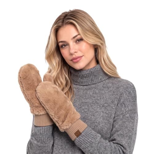 C.C Women Thick Faux Fur - Sherpa Fleece Lined Warm Winter Mittens (MT-715)