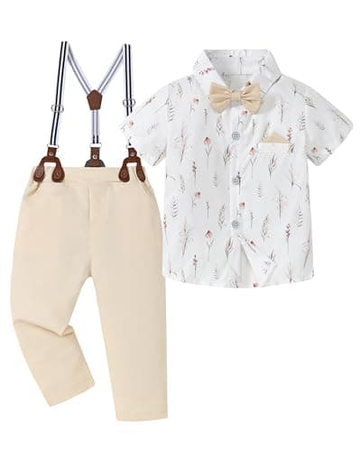 CARETOO Toddler Boy Valentines Day Outfit Boys Dress Clothes Gentleman Wedding Outfit Baby Formal Easter Christmas Ring Bearer Suit 12-18Months