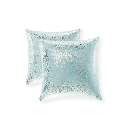 Gift Pack of 2, Shiny Cushion, Decorative Pillow Covers, Soft Square Throw Pillow Covers, Solid Color Cushion Covers, Pillow Cases for Sofa Bedroom Car 20 x 20 Inch 50 x 50 cm (Silver- Lake Blue)