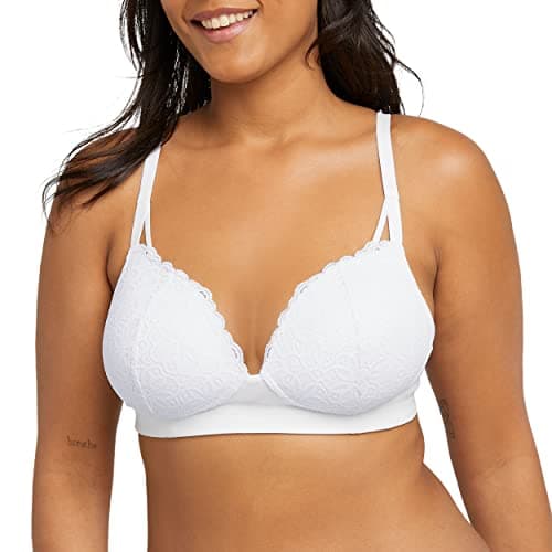 Maidenform Women's Wireless Bra, Pure Comfort Soft Support Wireless Longline Bra, Wirefree Comfortable Lace Bra White