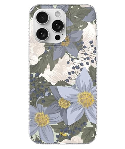 LONLI Hue - for iPhone 15 Pro Max Case [Compatible with Magsafe] - Blue Flower Phone Case - [360° Shock-Absorbent Bumper] - Cute, Unique and Aesthetic Phone Cover for Girls and Women