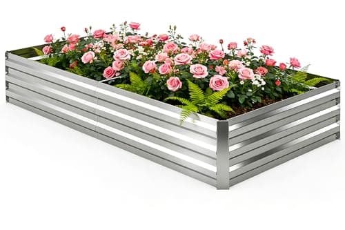 Tegarbed 6x3x1FT Galvanized Raised Garden Bed, Metal Planter, Silver,1 Pack