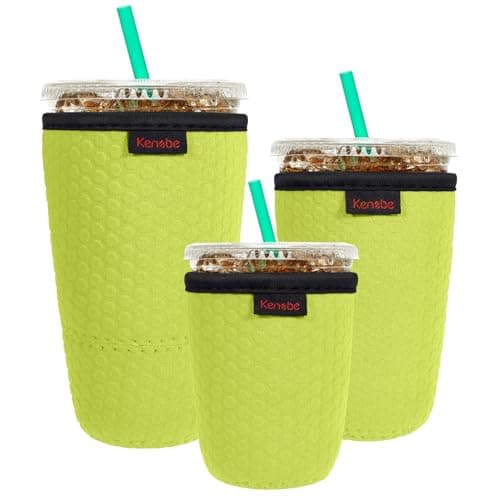 KENOBE Neoprene Insulator Sleeve for Iced Coffee Cups, 3 Pack, Yellow