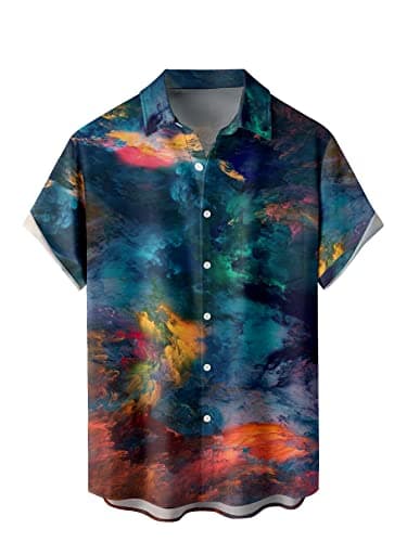 WRITKC Tropical Shirts Button Down Holiday Casual Hawaiian Short Sleeve Men Loose Beach Shirts