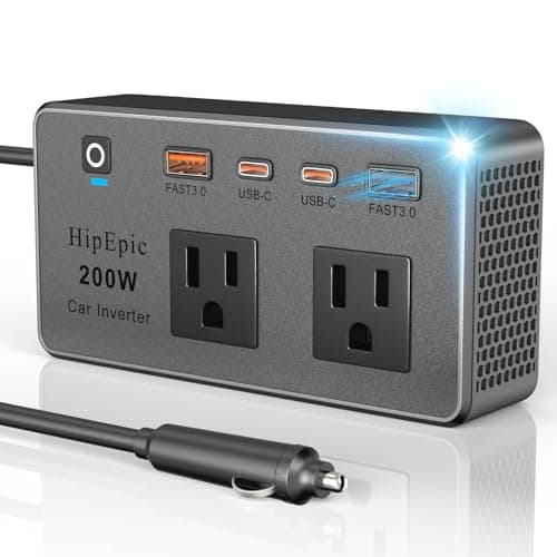 HipEpic 200W Car Power Inverter 12V to 110V Fast Charging, Car Outlet Adapter to Plug 24W USB A/C & Dual AC - 6 in 1 for Laptop Phone, Power Inverters for Vehicle Road Trips Camping (Silver-Black)