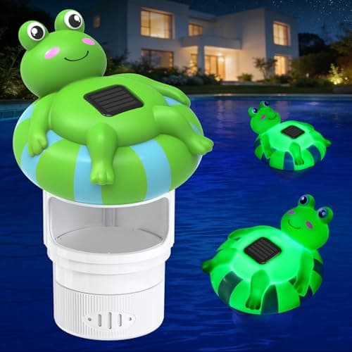 Blufree Pool Chlorine Floater, Frog Solar Chlorine Floater Glow in The Dark Fits 4x3'' Tablets, Adjustable Flow & Large Capacity Floating Chlorine Dispenser for Pool, Hot Tub Spa (Green, 9 in)