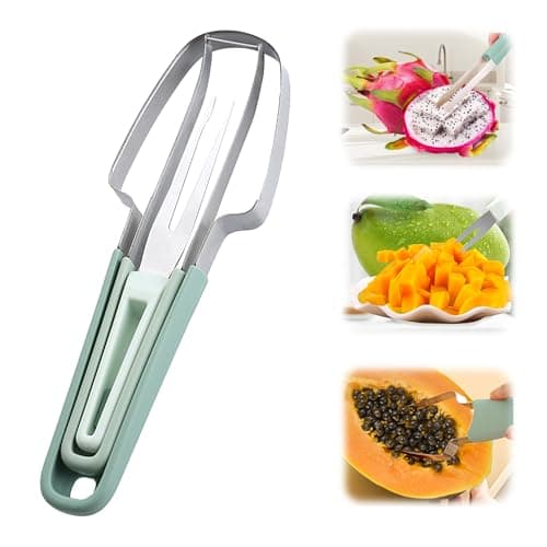 INBUGZ Watermelon Cutter Slicer Tool, New Stainless Steel Watermelon Popsicle Fork Tool, 3-in-1 Multi Melon Slicer Fruit Cutting for Camping Kitchen Gadgets (Green)