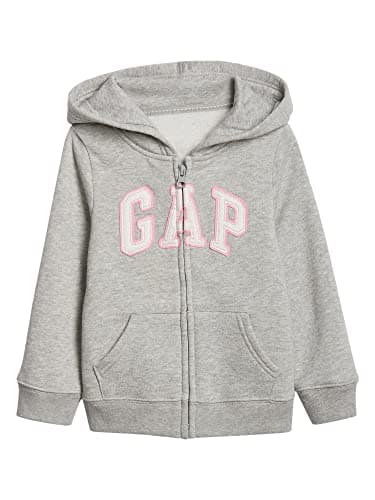 GAP Baby Girls Logo Full Zip Hoodie Hooded Sweatshirt, Heather Grey, 6-12M