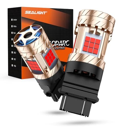 SEALIGHT 3157 LED Bulb Red, LED Brake Light Bulbs with Built in Resistor, 3057 3056 3156 3156 3157NA Anti Hyper Flash Error Free Brake Lights, Tail Lights, Stop Lights, Plug-N-Play, Pack of 2
