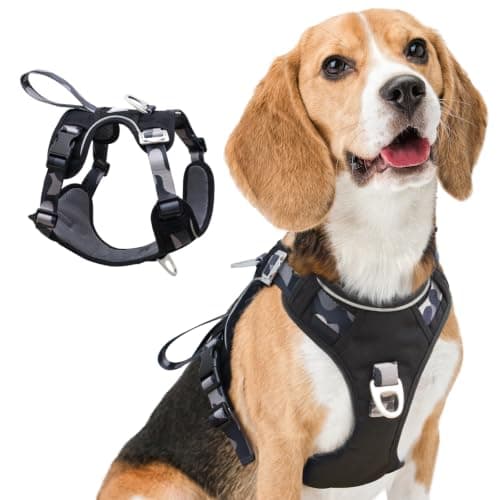 Dog Harness No-Pull with Front & Back D-Rings, Water-Repellent 600D Oxford for Hiking/Training/Walks, Reflective Adjustable Vest, Lightweight Aluminum Hardware Fit for Small Sized Dogs, Camo Black, S