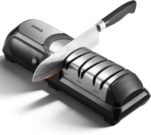 Kitchen Professional Electric Knife Sharpener: 3-Stage 100% Diamond Abrasives Knife Sharpeners with 15° Precision Angle Electric Steel Sharpening Tool to Restore/Polish Chef Knives