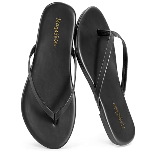mazeskin Womens Memory Foam Flip Flops Flat Thong Sandals Black US8
