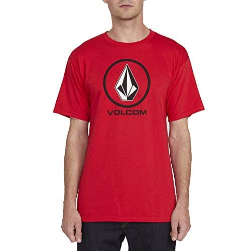 Volcom Men’s Crisp Stone Fill Short Sleeve T-Shirt – Crewneck Graphic Tee, Red, Medium
