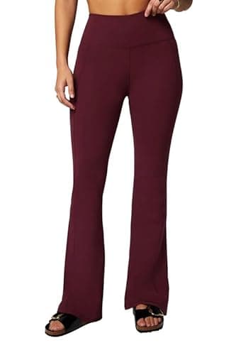 Fabletics Women's Oasis Pureluxe High-Waisted Kick Flare, Light Compression, Buttery Soft, XXL/1X, Merlot
