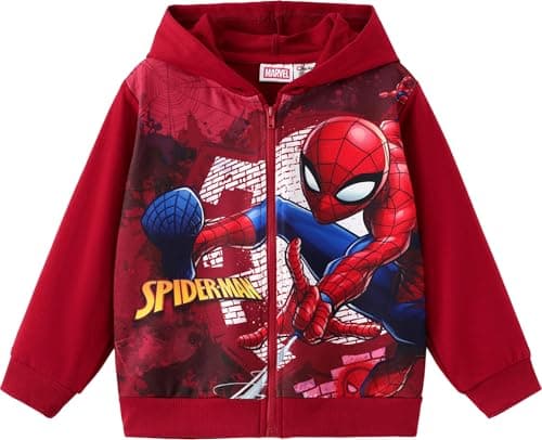 Marvel Outfit Spiderman Apparel Big Boys Zipper Hoodie Child Cute Zip Hoodie for Halloween Playwear Christmas Sweatshirt Boys' Fashion Hooded Cardigan Casual Top Burgundy Kids Red Cloth Size 8-9 Years