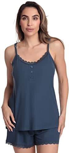 Just Love Womens Solid Poly Spandex Pajama Short Sets 7005-NVY-L Navy