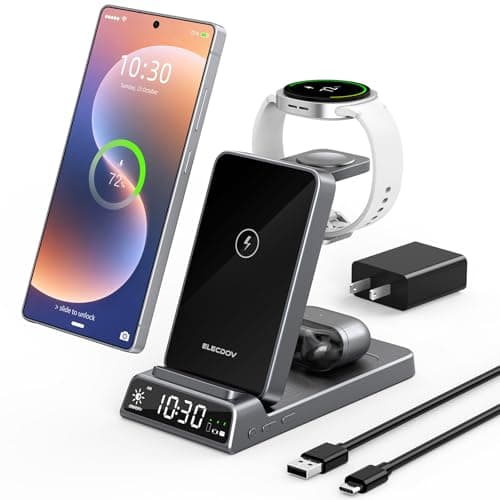 3 in 1 Wireless Charging Station for Samsung, Wireless Charger with Clock