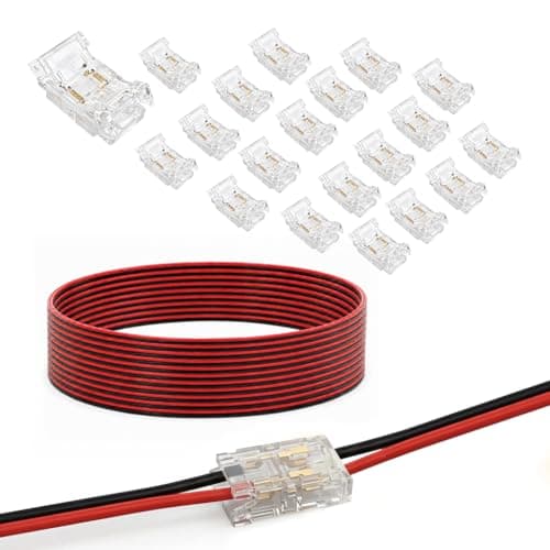 20 Pack 8mm 2 Pin Solderless COB LED Strip Connectors, Gapless & Reusable