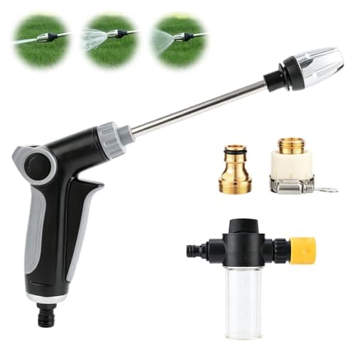 Turn Any Hose Into A High-Pressure Water Jet,Heavy Duty Garden Hose Nozzle,Multi Function Lawn & Garden Watering Sprayer,Spray Nozzles for Cleaning Yard Pets Car,Three Spray Modes with Foam Pot